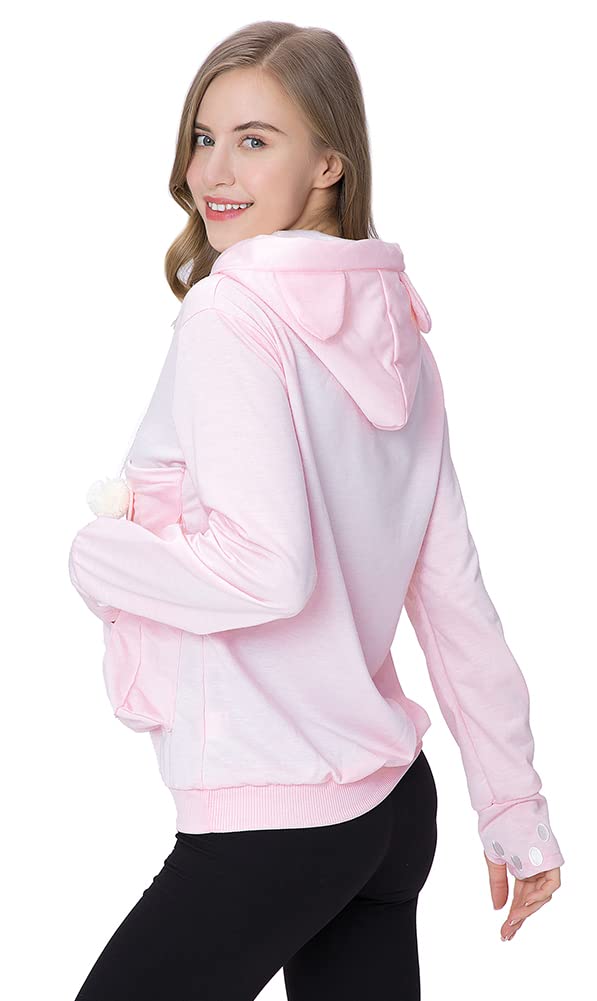 Jomago Womens Pet Carrier Thin Hoodies Kitten Puppy Pouch Shirts Animal Holder Hood Long Sleeve Sweatshirt 3X-Large Pink - PawsPlanet Australia