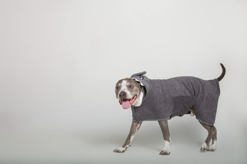 Wearable Microfiber Dog Towel with Monster or Shark Hoodie | Soft Dog Bathrobe (Medium, Grey Shark) Medium - PawsPlanet Australia