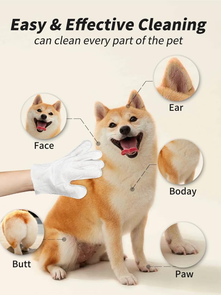 20 PCS Pet Glove Wipe, Cleaning Glove for Dog and Cat, Fur Face, Ear, Eye, Paws Cleaning Wipes, Pet Wash Free Gloves, Cleaning Grooming Wipes for Daily Care and Traveling, No Rinse, Gentle, Thickened Glove Wipe(20 PCS) - PawsPlanet Australia