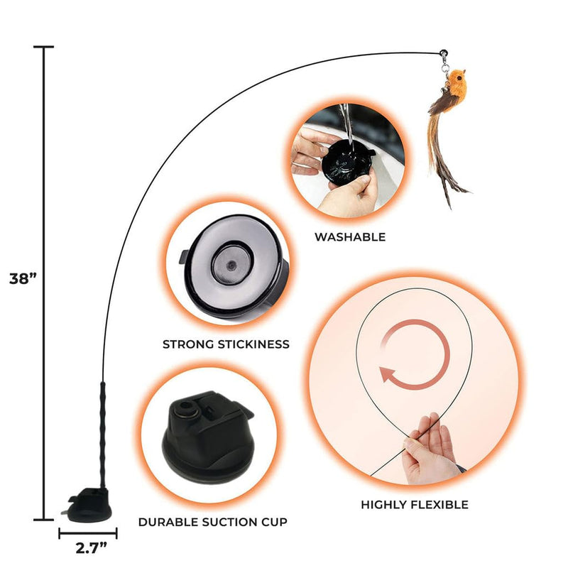 Interactive Bird Simulation Cat Toy Set, Interactive Cat Toys for Indoor Cats, Cat Feather Toy, Self-Holding Suction Base, 5 Replacement Birds, Feathers & Bells, Realistic Bird Impression Bird Toy Set With 5 Birds - PawsPlanet Australia