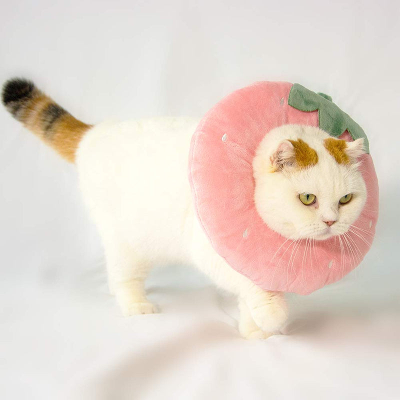 Adjustable Cat Recovery Collar Soft,Cute Pet E-Collar Neck Cone After Surgery Wound Healing Protective Cone Fit for Kitties, Small Dogs(ELC05-strawberry-s) S strawberry