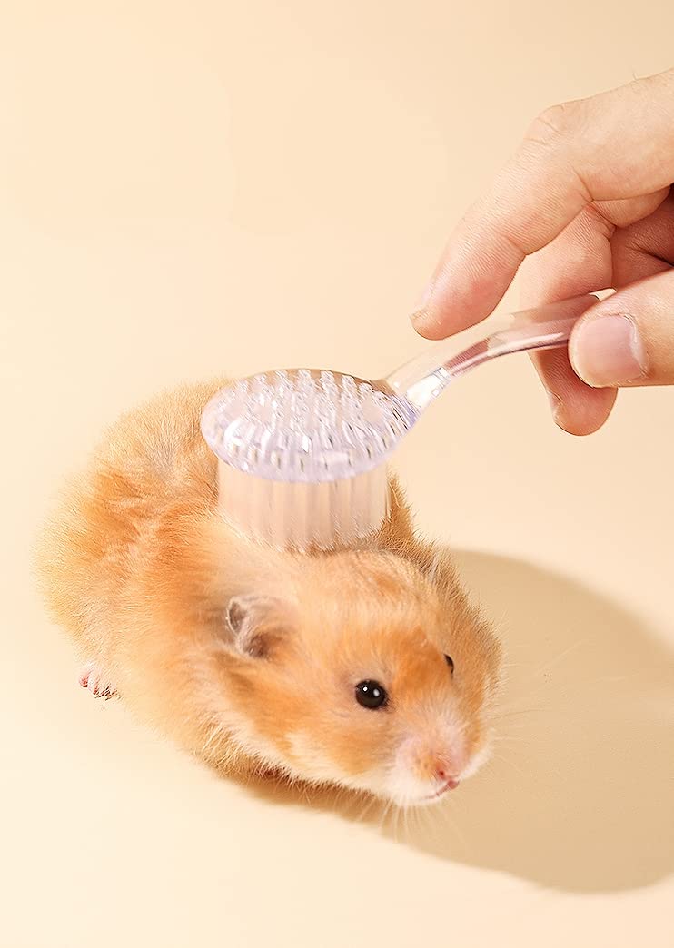 3 Pack Small Animal Grooming Brush - Hair Brush with Lid Soft Cleansing Bristles for Hamster Guinea Pig Rabbit Chinchilla Ferret Massage Combs Cleaning Supplies (3 Pack, White+Purple+Blue) 3 Pack