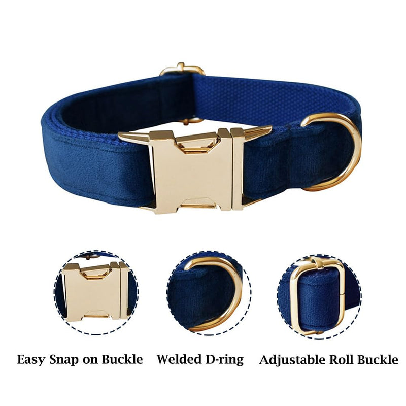 JAY D.L Dog Collar and Leash Set，Soft & Comfy Velvet Dog Collars with Heavy Duty Metal Buckle and Matching Lead Adjustable for Small Medium Large Dogs (Large, Royal Blue) - PawsPlanet Australia