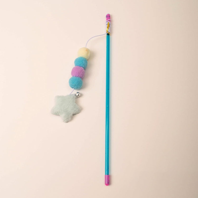 2 Pcs Pink Cat Stick Toy Elastic Rope Plush Ball Star Pendant Bite-Resistant Comfortable Grip Relieve Boredom Handmade Kitten Teaser Wand Cat Mice and Animals Toys Pet Supplies - PawsPlanet Australia