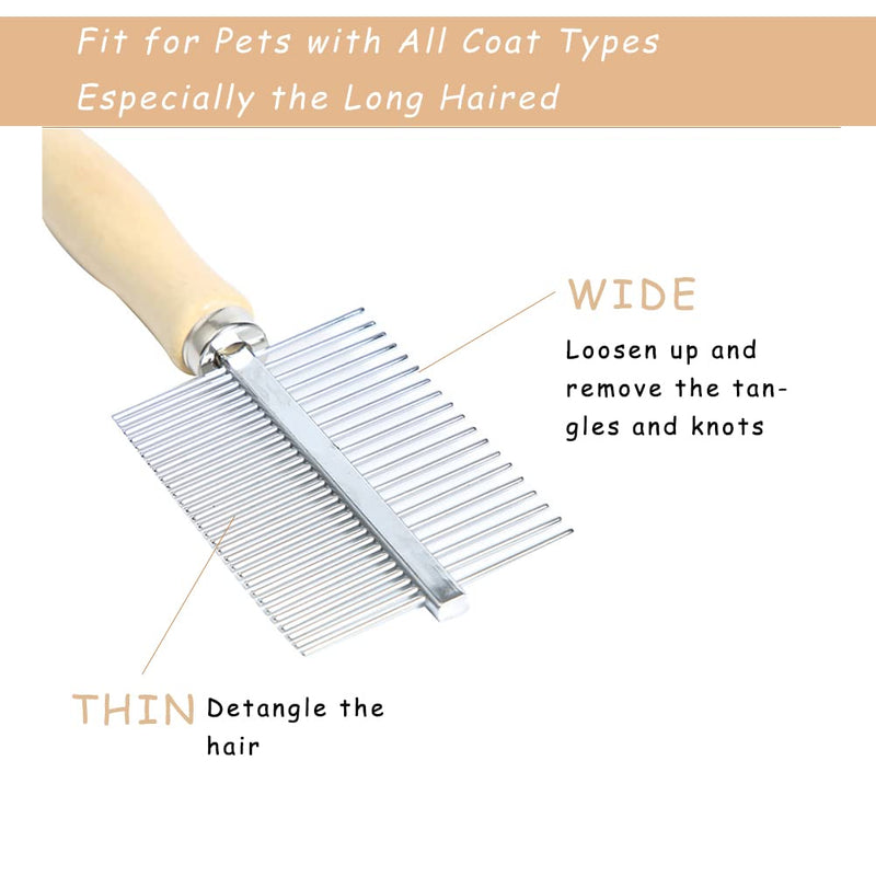 Dog Cat Pet Comb Double-Sided Grooming Brush Metal Comb for Loosening up Removing Mats Debris Tangles and Knots Wooden Handle Stainless Steel Tooth Perfect for Honghair Pets Double-Sided Teech