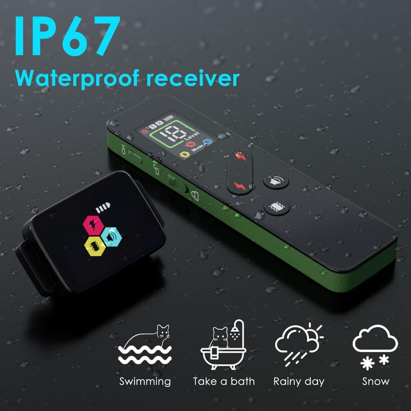 Cat Training Collar Cat Bark Collar with Remote Electric Cats Shock Collar 3300FT IP67 Waterproof 3 Training Modes Beep Vibration Shock Mode Top Meowing Effective for Bad Behavior Army Green