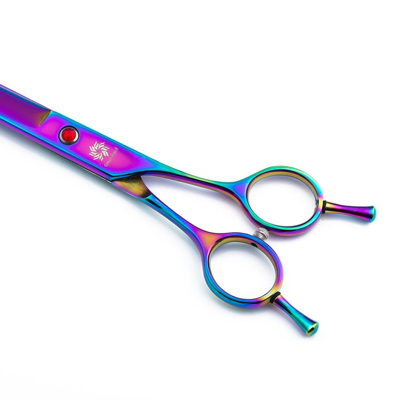 Dream Reach 8.0 Inch Twin Tailed Rainbow Curved Blade Pet Grooming Scissors Dog Hair Cutting Shears with Case G-Curved-8.0 - PawsPlanet Australia