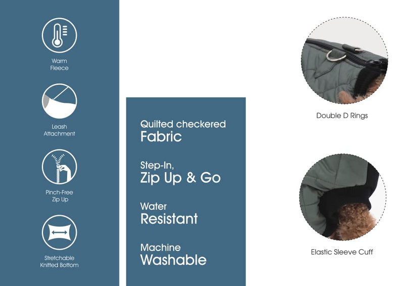 K10 Quiltee Coat - Warm Dog Coat with Leash Attachment - Water Resistant Jacket with Leash Ring - Built in D Ring Harness - Fleece Lined Vest - Lighter Than a Sweater - (XXXS,Olive Green) XXXS Olive Green - PawsPlanet Australia