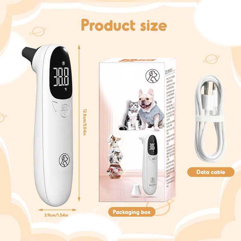 Dog Ear Thermometer, Dog and Cat Fever Thermometer with LED Display, 12.8 * 3.9 cm Portable Ear Thermometer for Dogs, Cats, Cows, Horses and Animals, Fast and Accurate