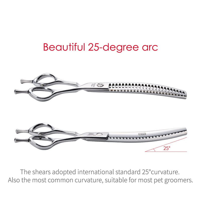 Fenice Peak Dog Grooming Shears Curved Chunker Scissors for Dogs and Cats Face Body Trimming Shears 440C 7.5'' fishbone teeth 7.5'' - PawsPlanet Australia