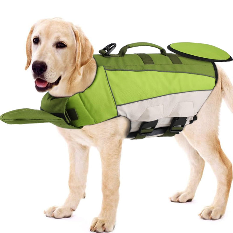 EMUST Large Dog Life Jacket, Dog Life Vest for Swimming, Adjustable Dog Swimming Vest, High Flotation Dog Life Preserver with Rescue Handle, Green, XXL XX-Large