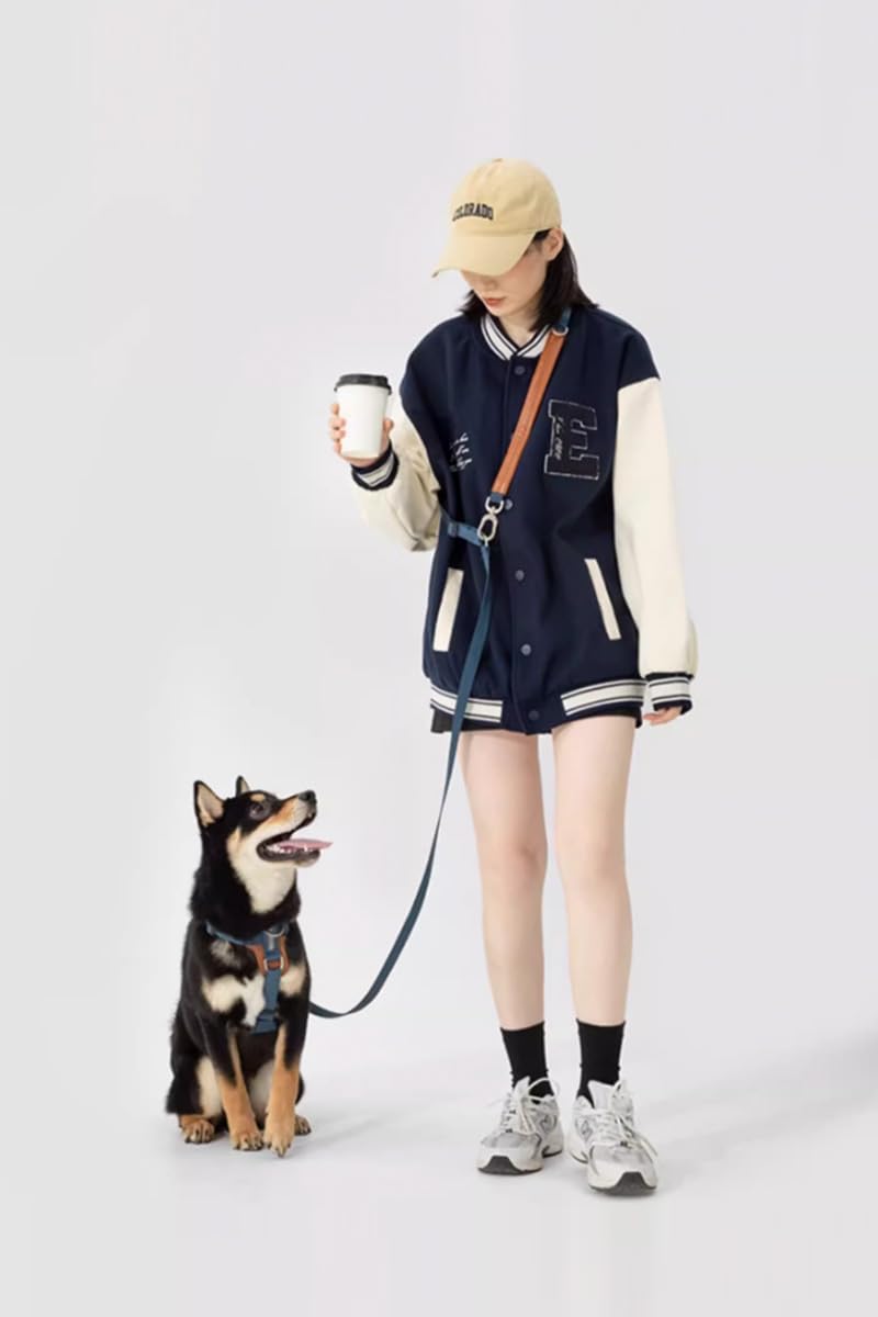 Nylon Vegan Leather Adjustable H-Shape Dog Harness (Dark Blue, L) Dark Blue - PawsPlanet Australia