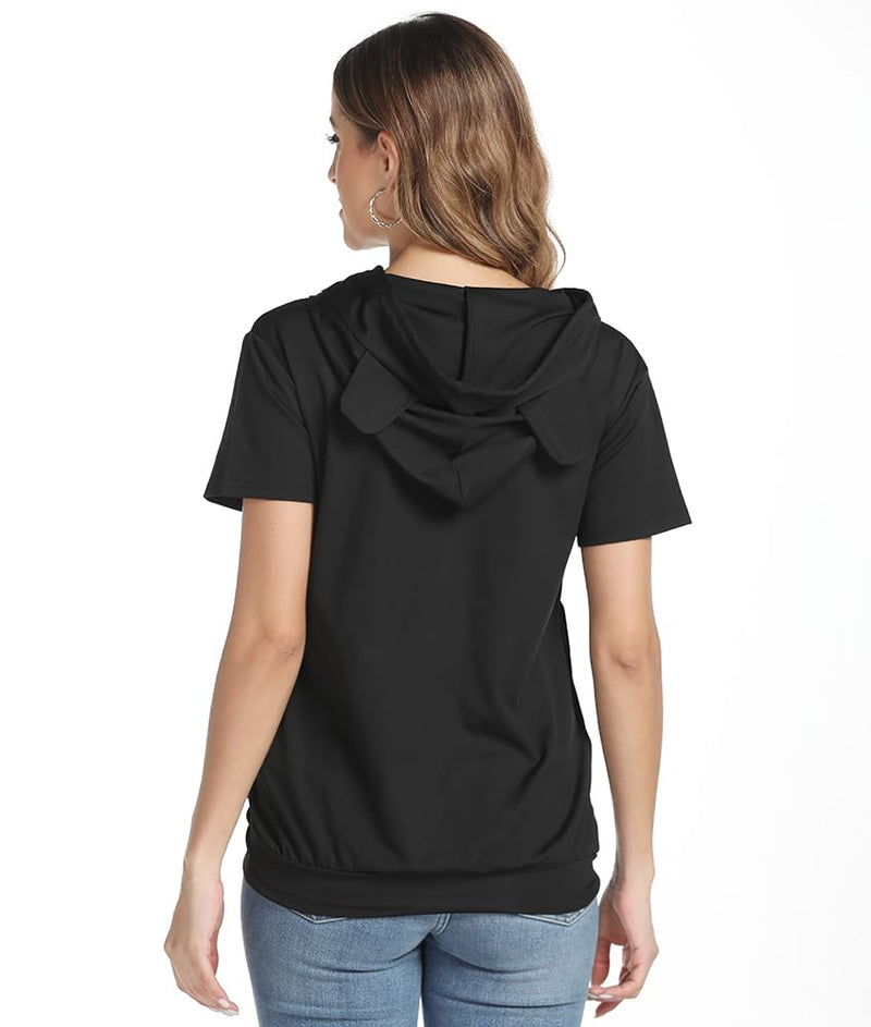 Women Big Pouch Shirt Pet Holder Pocket Top Short Sleeve Solid Color T-Shirt Large-X-Large Black - PawsPlanet Australia