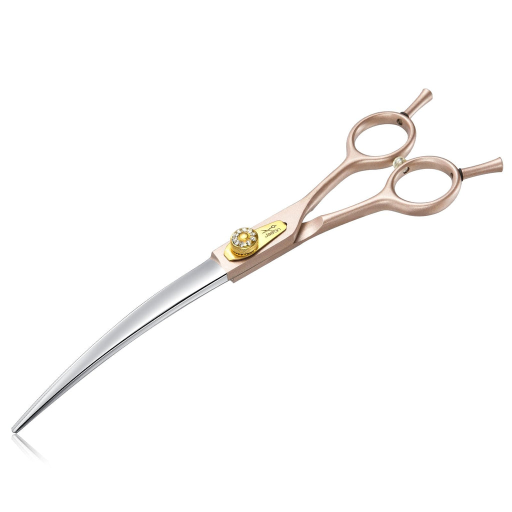 JASON Professional Dog Grooming Scissors - 7 Inch Curved Shear Japanese 440C Stainless Steel Dog Scissors with Diamond Screw, Rosegold, Sharp