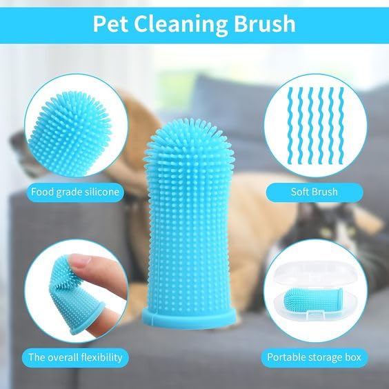 Pet Toothbrush with Soft Silicone Bristles {2 Pieces} Blue and Pink, Gentle Teeth Cleaning for Cats and Dogs