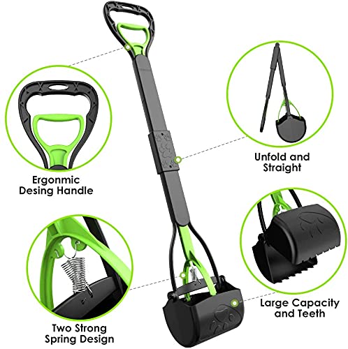 TIMINGILA Pooper Scooper 28" Long Handle Portable Pet Poop Scooper for Large and Small Dogs,High Strength Material and Durable Spring,Great for Lawns, Grass, Dirt, Gravel 28" Green