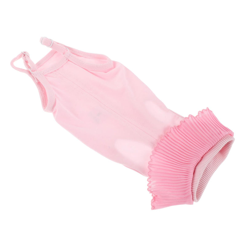 Breathable recovery suit for cats made of modal fabric. Easy on and off. Prevents licking and scratching of wounds. For postoperative recovery. In pink, size S.