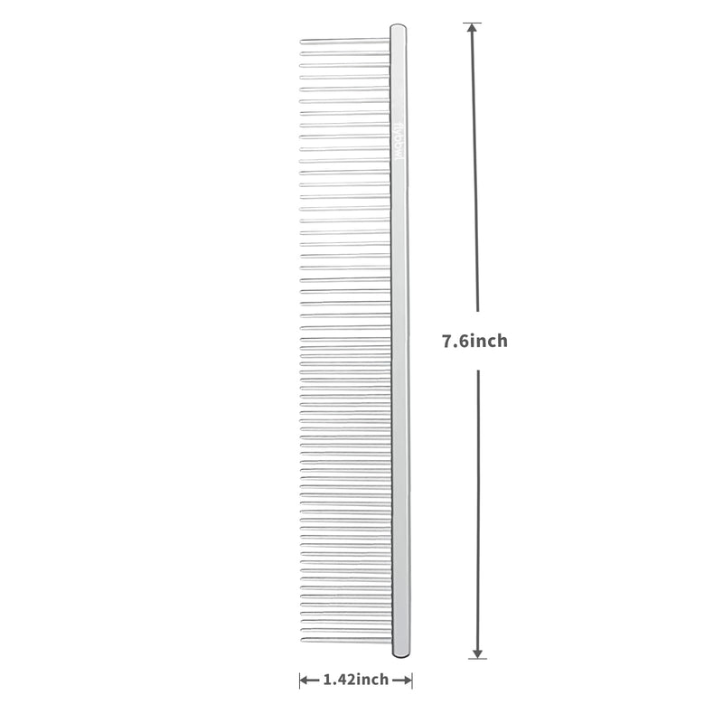 Stainless Steel Dog Comb - Cat Combs with Rounded Ends Teeth - Professional Metal Pet Grooming Removes Tangles Knots for Dogs Cats 7.6IN/1.42IN - PawsPlanet Australia