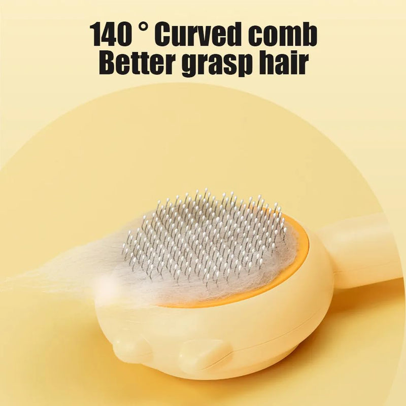 Pet Hair Brush with Release Button, Self Cleaning Cat Brush Pet Comb for Shedding Pet Hair Brush for Grooming Long and Short Hair Cats Dogs - Yellow - PawsPlanet Australia