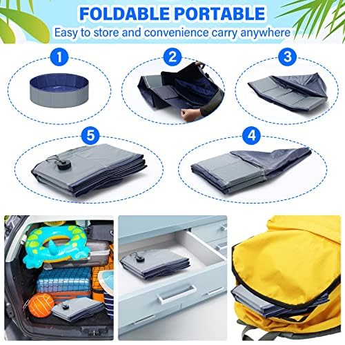 Dog Pool for Large Dogs, Kiddie Pool Hard Plastic, Dog Bathtub Portable, Foldable Pool for Dogs Slip-Resistant (Dark Gray, L-47"x12") Large-47"x12" Dark Gray - PawsPlanet Australia