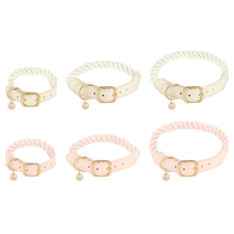 Handcrafted Cotton Rope Dog Collar for Small, Medium & Large Dogs – Soft, Hypoallergenic & Adjustable, Leather Reinforced with Rust-Proof Zinc Clasp. Perfect for Everyday Walks, Training & Weddings Light Pink Large (15" - 18") - PawsPlanet Australia
