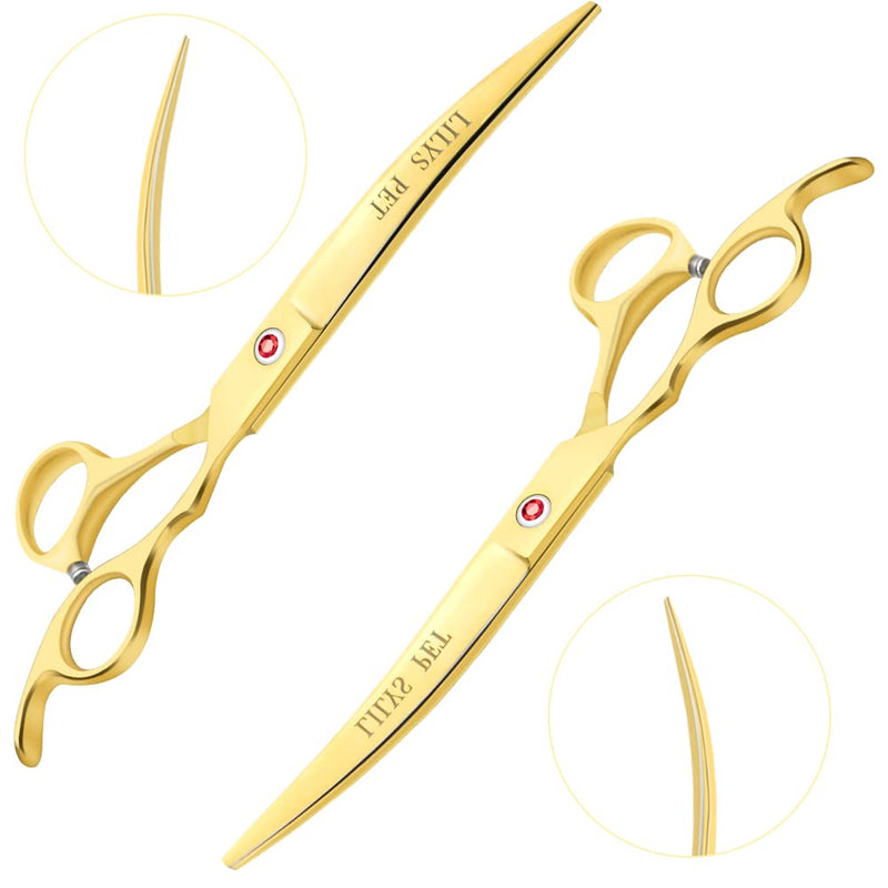 LILYS PET Professional PET DOG Grooming Coated Titanium scissors suit Cutting&Curved&Thinning shears (7.0 inches, Gold)… 7.0 inches - PawsPlanet Australia