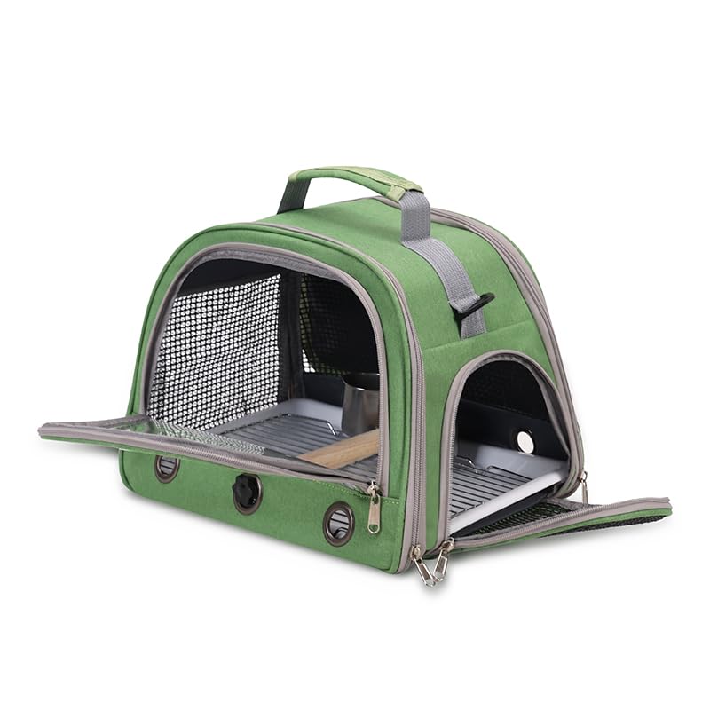 Bird Travel Carrier, Portable Small Bird Parrot Parakeet Carrier with Standing Perch and Tray, Side Access Window Collapsible Bird Carry Transport Bag for Vet Visit(Green) - PawsPlanet Australia