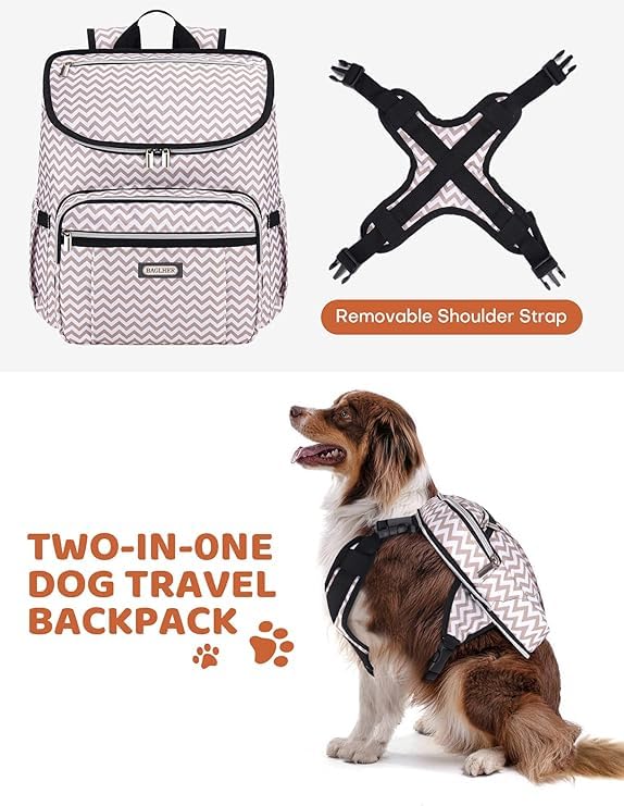 BAGLHER Travel Dog Backpack - Detachable Travel Dog Food Container for Pet Supplies Dog Gear Backpack,Dog Bag for Traveling with 2 Silicone Collapsible Bowls and 2 Food Baskets white Medium - PawsPlanet Australia