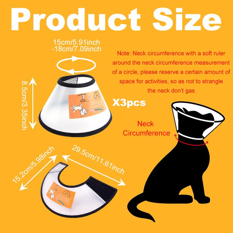 3 Pcs Small Cat Dog Cone Collar, Adjustable Pet Recovery Collars, Dog Cones Soft Plastic Elizabethan Collar Dog Neck Collar After Surgery Translucent Cat Cone for Dogs Prevent Licking(15-18cm)