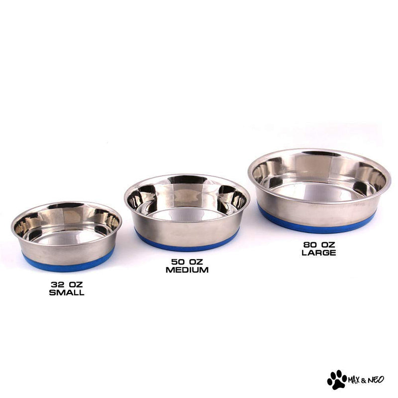 Max and Neo Heavyweight Non-Skid Rubber Bottom Stainless Steel Dog Bowl - We Donate a Bowl to a Dog Rescue for Every Bowl Sold (Large - 80oz - 9.5" Diameter) Large - PawsPlanet Australia