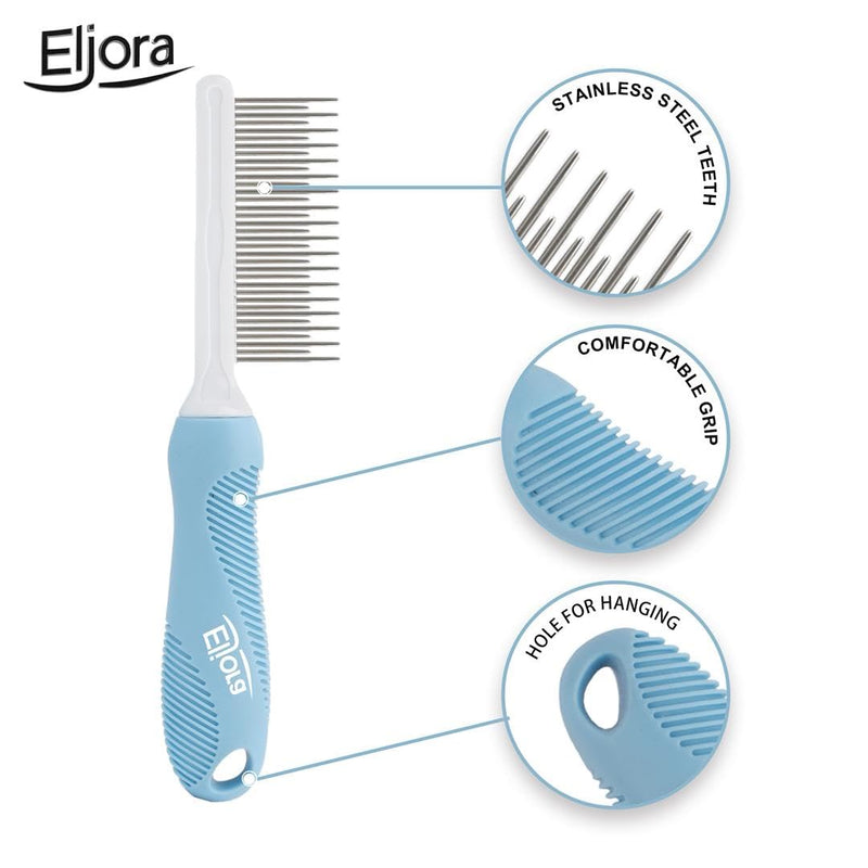 Pet Grooming Glove & Dematting Comb Set – Anti-Slip Handle Deshedding Comb+ Gentle Massage Glove (Pair) for Dogs & Cats – Removes Loose Hair, Mats & Tangles – Safe, Effective Grooming