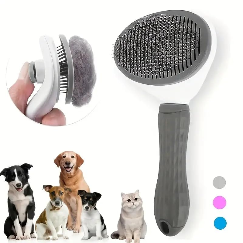 Pet Grooming Brush For Cats & Dogs Self-Cleaning Slicker Brush Hair Removal Comb Gentle De-shedding Grooming Tool - PawsPlanet Australia