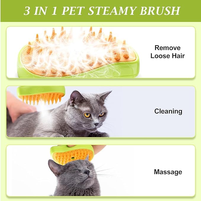 Cat Steam Brush for Shedding,3 in 1 Water Dog Brush, Pet Spa Brush for Dogs Cats,Spritz Defur Comb, Steamy Pet Brush,Pet Spray Hair Removal Comb,Cat Mist Brush,Steaming Cat Brush Steamer (Green) Green - PawsPlanet Australia