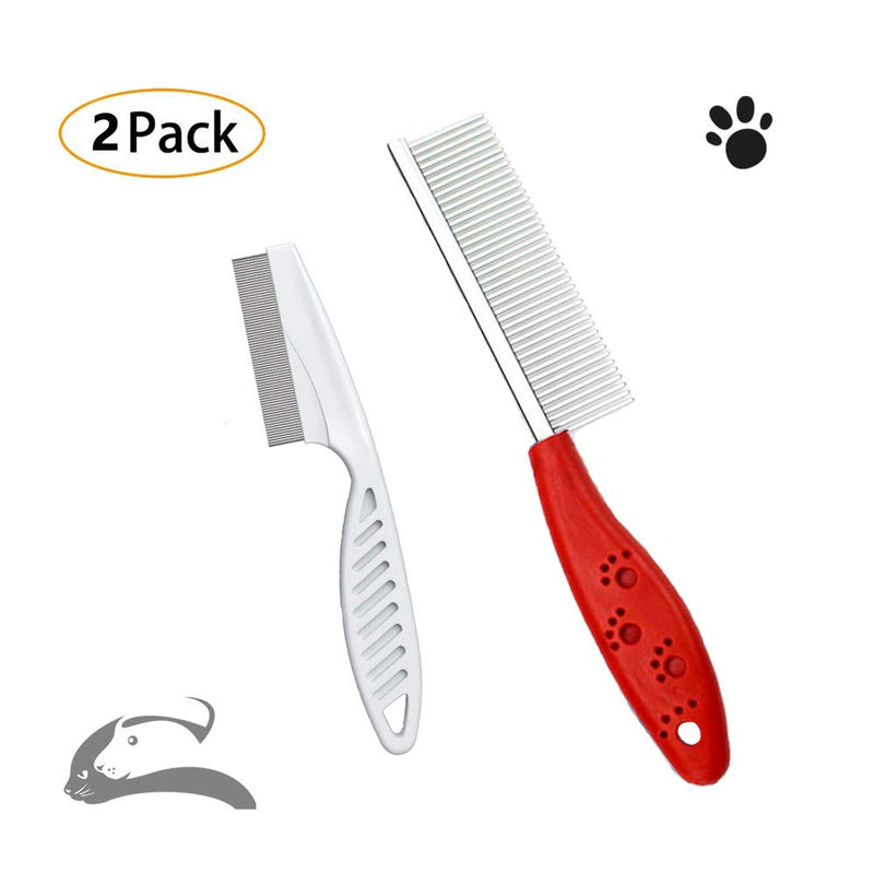 Pet Comb for Dogs & Cats,Small Dog & Cat Grooming Comb 2 Combs,Pet Stainless Steel Teeth Dogs Comb for Removing Matted Fur, Knots & Tangles,Shedding Comb,Red - PawsPlanet Australia