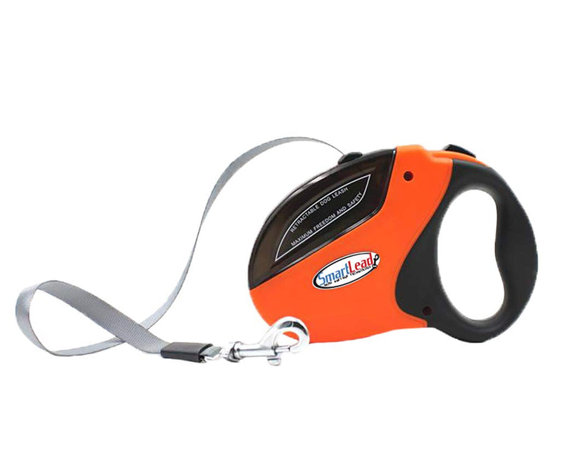 SmartLead Retractable, Reflective, Heavy-Duty 16-Foot Nylon Dog Leash, Tangle Free, Anti-Slip Brake Technology, Easy Grip Handle, Good for Dogs up to 110 Pounds – Orange (RL05OR) - PawsPlanet Australia