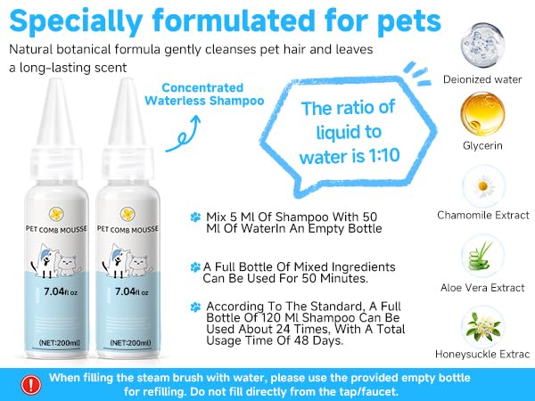 Pet Steam Brush Spray Refill for Dogs & Cats – Concentrated Waterless Shampoo, 3-in-1 Grooming Spray Comb Mist, Self Cleaning Pet Brush for Shedding & Hair Removal, 2*Shampoo(Steam Brush Not Included) - PawsPlanet Australia