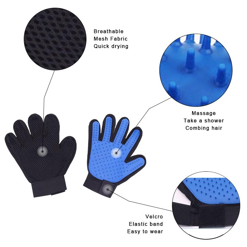 2 in 1 Dog Grooming Brush & Grooming Gloves Combo, Dematting Comb for Dogs - Deshedding Undercoat Rake, Pet Hair Grooming Brush for Long and Short Haired Dogs or Cats(Large, Blue) - PawsPlanet Australia
