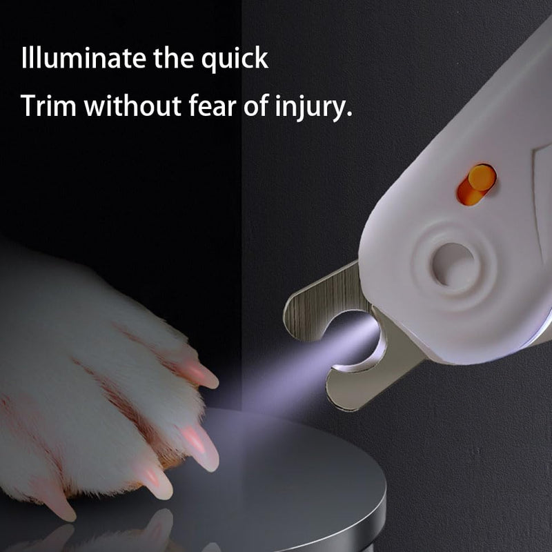 LED Dog Nail Clipper with Light, Illuminate Nails and Bloodline for Safe Trimming, with Nail File, Transparent Guard and Safety Lock, Suitable for Cats and Dogs-White White - PawsPlanet Australia
