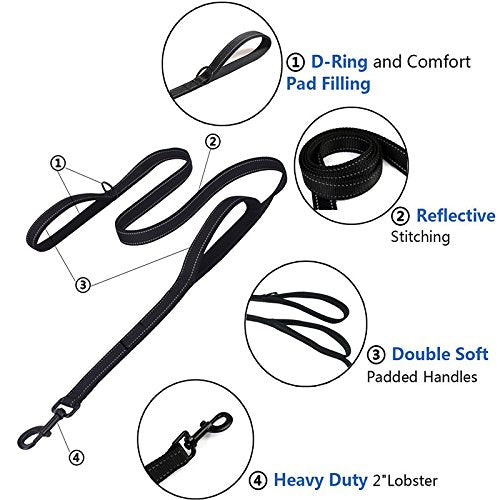 Heavy Duty Dog Leash with Double Handles - 6FT Reflective Anti-Pull Training Lead for Large Dogs, Padded Handle Durable Nylon Leash (Purple) 72 Inch\6FT Purple