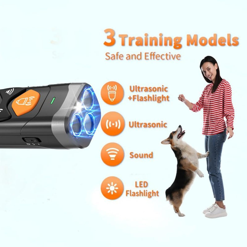 Anti-Bark Ultrasonic Dog Bark Deterrent Device – Handheld Bark Control with 3 Frequencies, 25ft Range, LED Flashlight – Safe Training for Small/Large Dogs, Rechargeable, Black