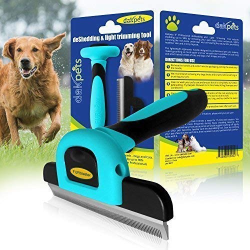 DakPets Pet Deshedding Tool | Professional Cat and Dog Brush for Shedding | Fur Deshedding Brush and Pet Hair Remover for Cats and Dogs | Stainless Steel Cat and Dog Shedding Brush for Pet Grooming Blue