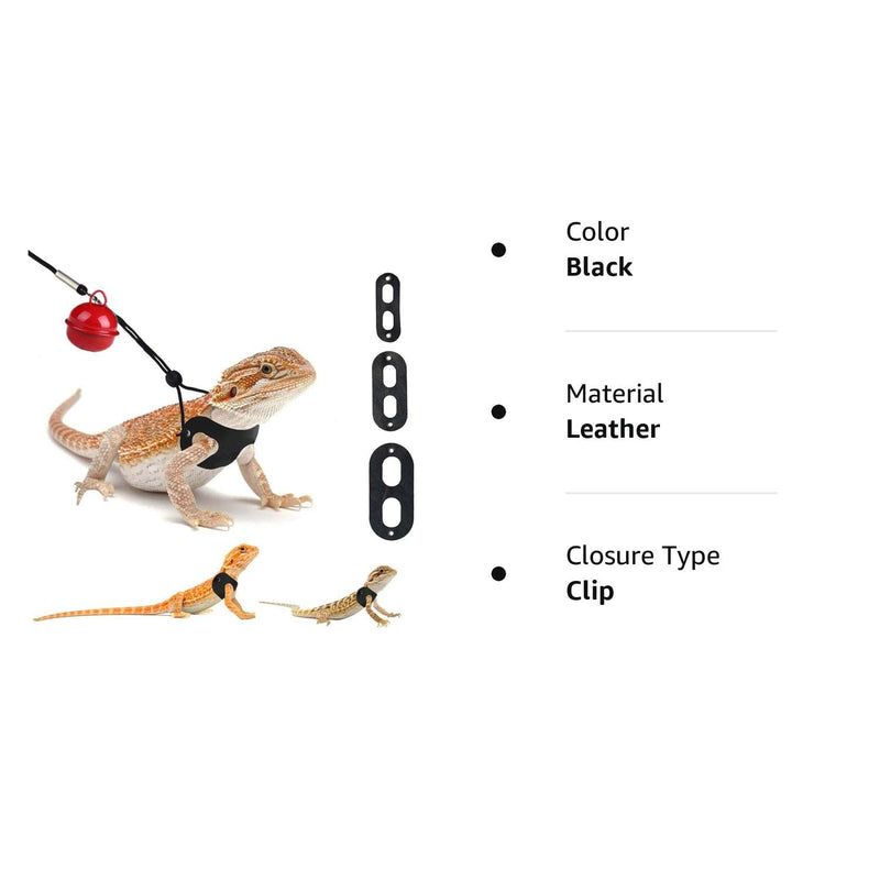 3 Packs Bearded Dragon Harness and Leash Adjustable(S,M,L) - Soft Leather Reptile Lizard Leash for Amphibians and Other Small Pet Animals black