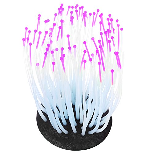 TOPINCN Aquarium Artificial Fluorescent Coral Fish Night Light Emulation Silicone Coral Colorful Fish Landscape Decor with Suction Cup for Underwater Fish Landscaping Ornament Purple