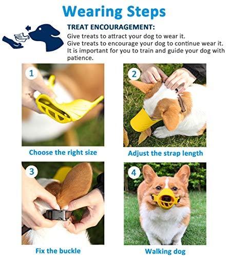 LUCKYPAW Dog Muzzle, Soft Duck Silicone Mouth Cover with Adjustable Strap for Small Medium Dogs, Best to Prevent Barking, Biting, and Chewing(Yellow,M) M Yellow - PawsPlanet Australia
