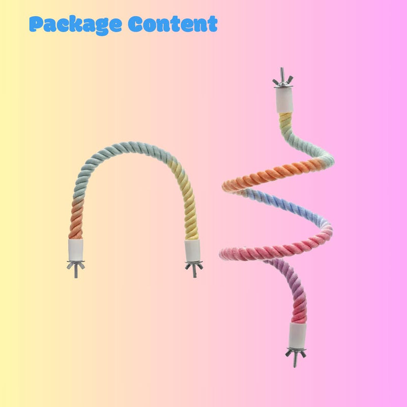 2Pcs Gradient Bird Rope Perch Stand Bird Cage Climbing Rope Toys Accessories of M5*30mm Screw for Cockatiels Lovebird Parakeet Budgies Sugar Gliders Hemp Swing(31.4'' & 14'') Rainbow 2pcs - PawsPlanet Australia