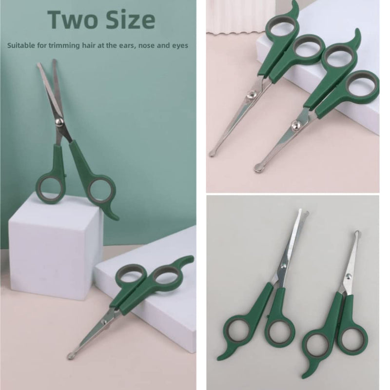 2 PCS Dog Grooming Scissors with Safety Round Tip Pet Grooming Scissors Kit Professional Hair Cutting Scissors Set Pets Grooming Tool for Dogs Cat (Green)