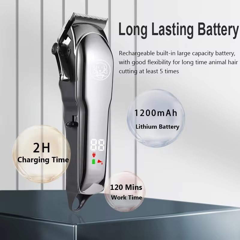 Dog Clippers - Rechargeable Cordless Dog Grooming Kit, Professional for Thick Coats, LED Power Display, Low Noise Pet Shaver with 6 Guide Combs for Cats and Animals