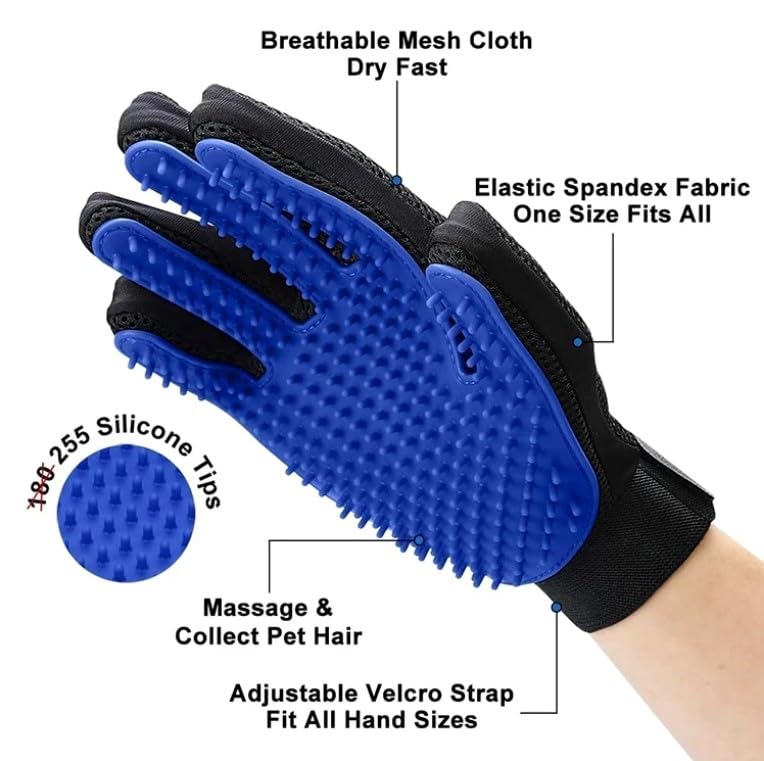 Grooming Gloves for Pets (Set of 2) – Efficient Deshedding Glove for Dogs & Cats, Long and Short Hair Remover Brush Mitt, Left & Right, Machine Washable