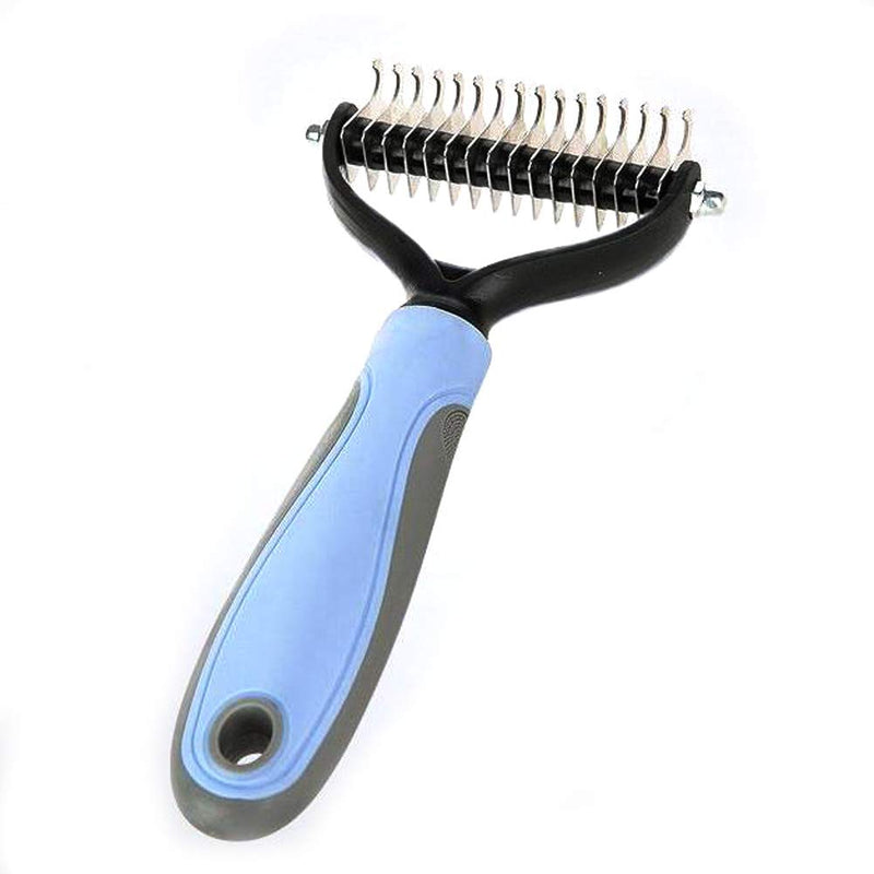 Dematting Tool for Dogs &Cats, Pet Grooming Undercoat Rake with Two-Side,Professional Stainless Steel Demat Comb Removes Loose Undercoat, Mats, Tangles and Knots Blue Large - PawsPlanet Australia