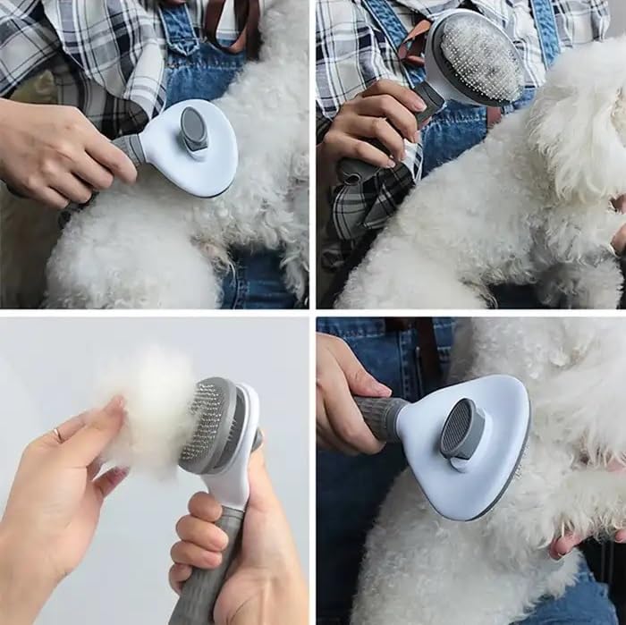 Cat Grooming Brush, pet brush hair remover, Self Cleaning Slicker Brushes for Dogs Cats, dog massage brush (GRAY) Gray and white - PawsPlanet Australia